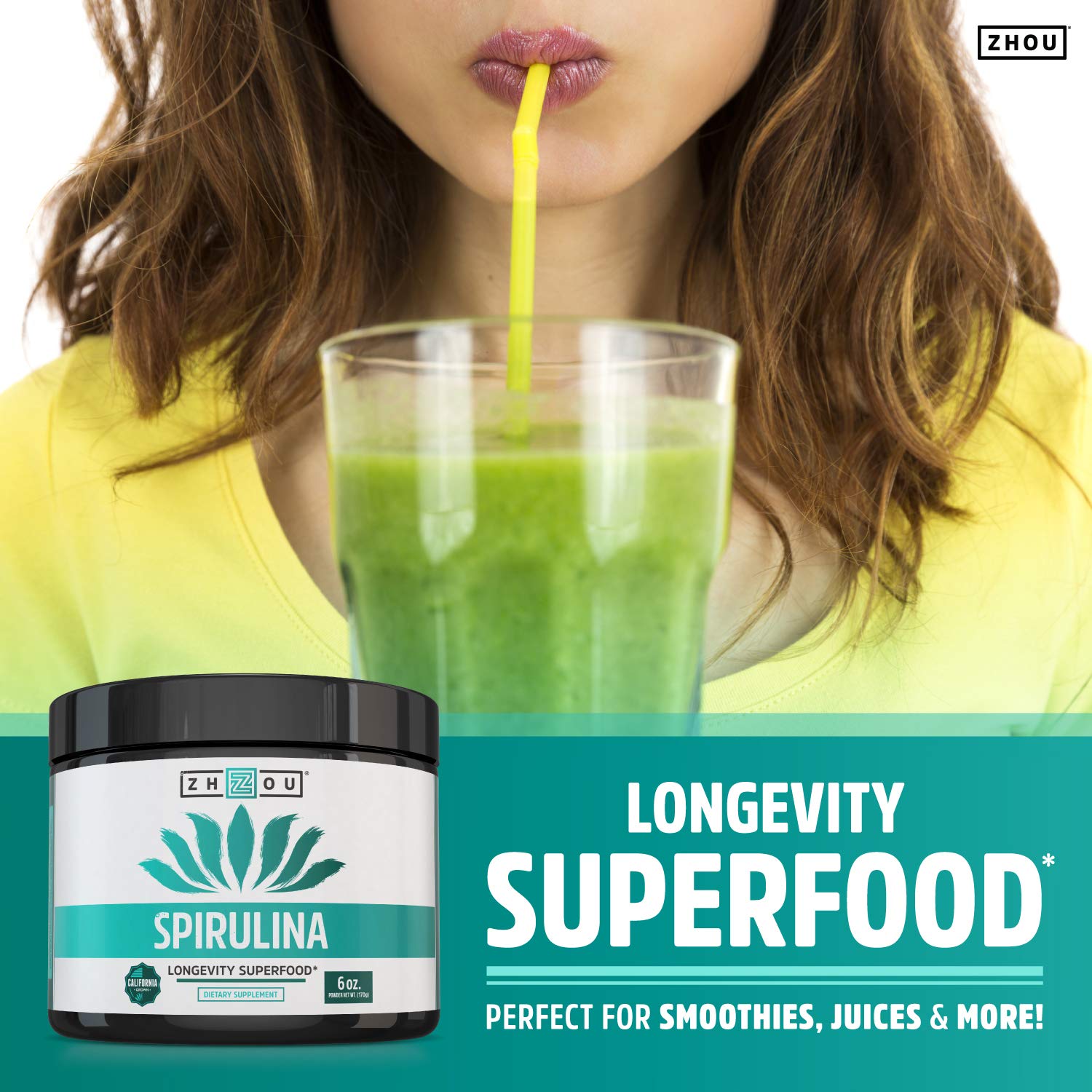 Close-up of spirulina powder and key nutrients
