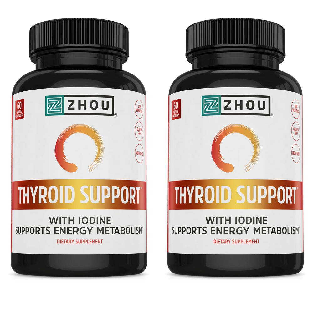 ZHOU Thyroid Support bottle front promotes daily thyroid wellness