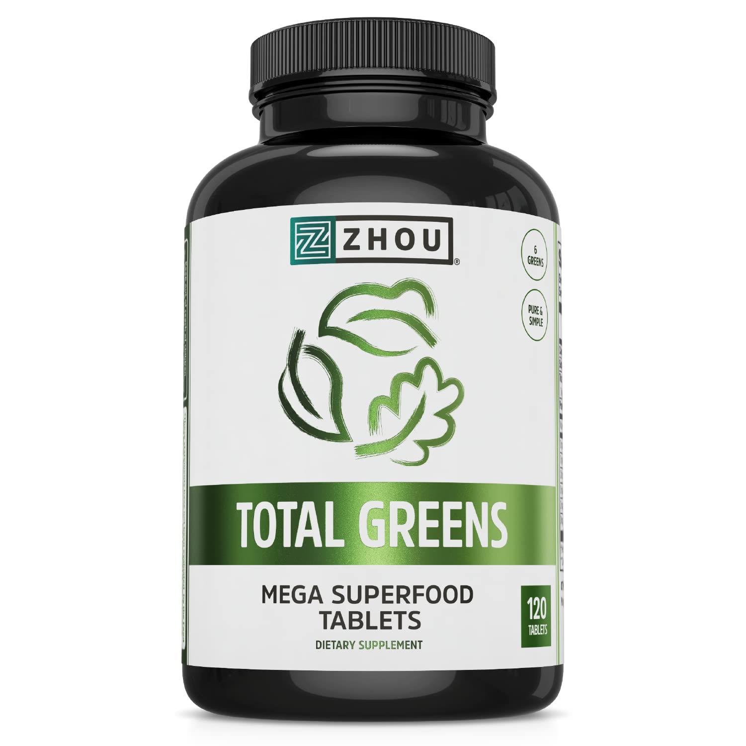 Zhou Total Greens hero image showing bottle and tablets