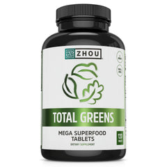 Zhou Total Greens hero image showing bottle and tablets