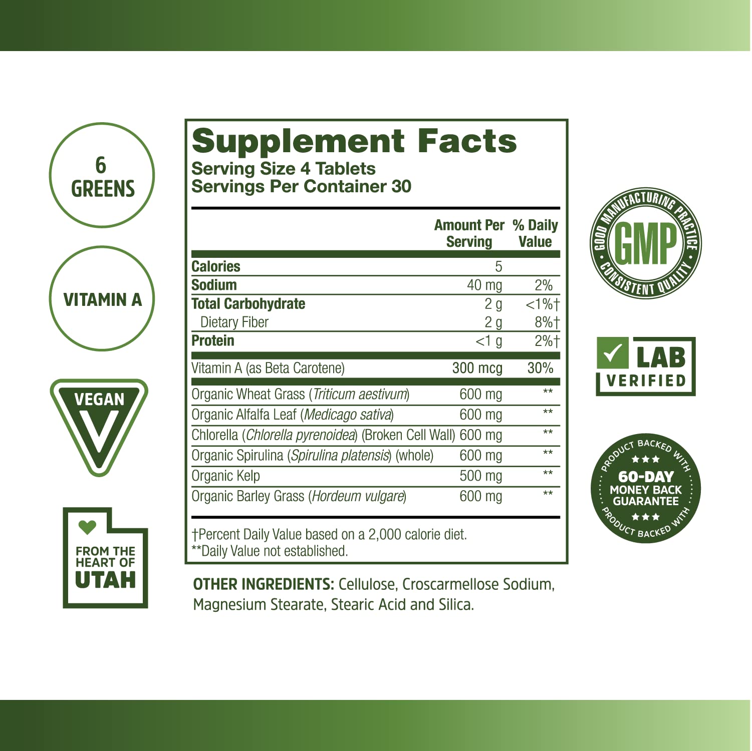 Close-up of Zhou Total Greens tablets