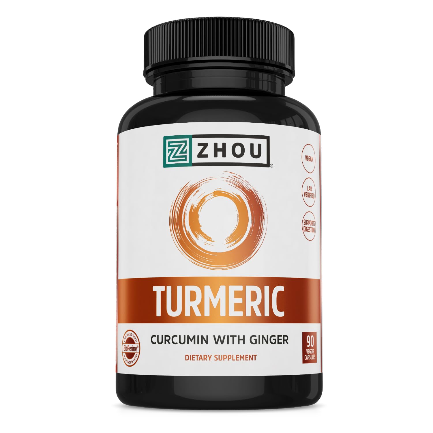 Zhou Turmeric Curcumin with Ginger product hero image showing 90 veggie capsules