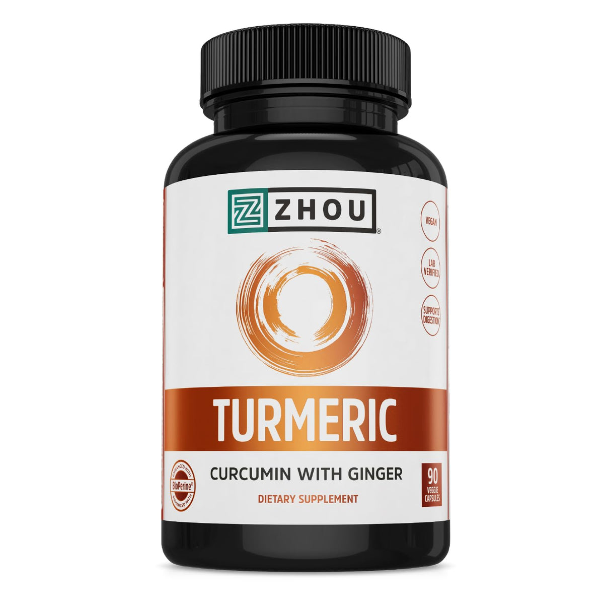 Zhou Turmeric Curcumin with Ginger product hero image showing 90 veggie capsules
