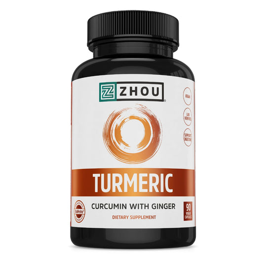 Zhou Turmeric Curcumin with Ginger product hero image showing 90 veggie capsules