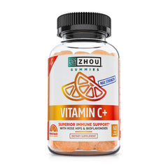 Bottle of Zhou Vitamin C+ Gummies for immune support