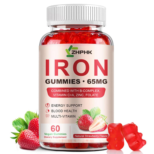 Front view of ZHPHK Iron Gummies bottle