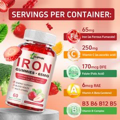 Nutrition facts panel for ZHPHK Iron Gummies