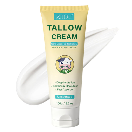 ZIIDII Beef Tallow Face Cream Tube delivers deep hydration for dry skin.