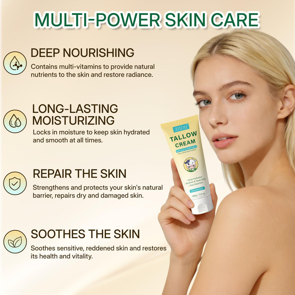 Skin nourishment close-up: ZIIDII Beef Tallow softens dry patches and promotes suppleness.