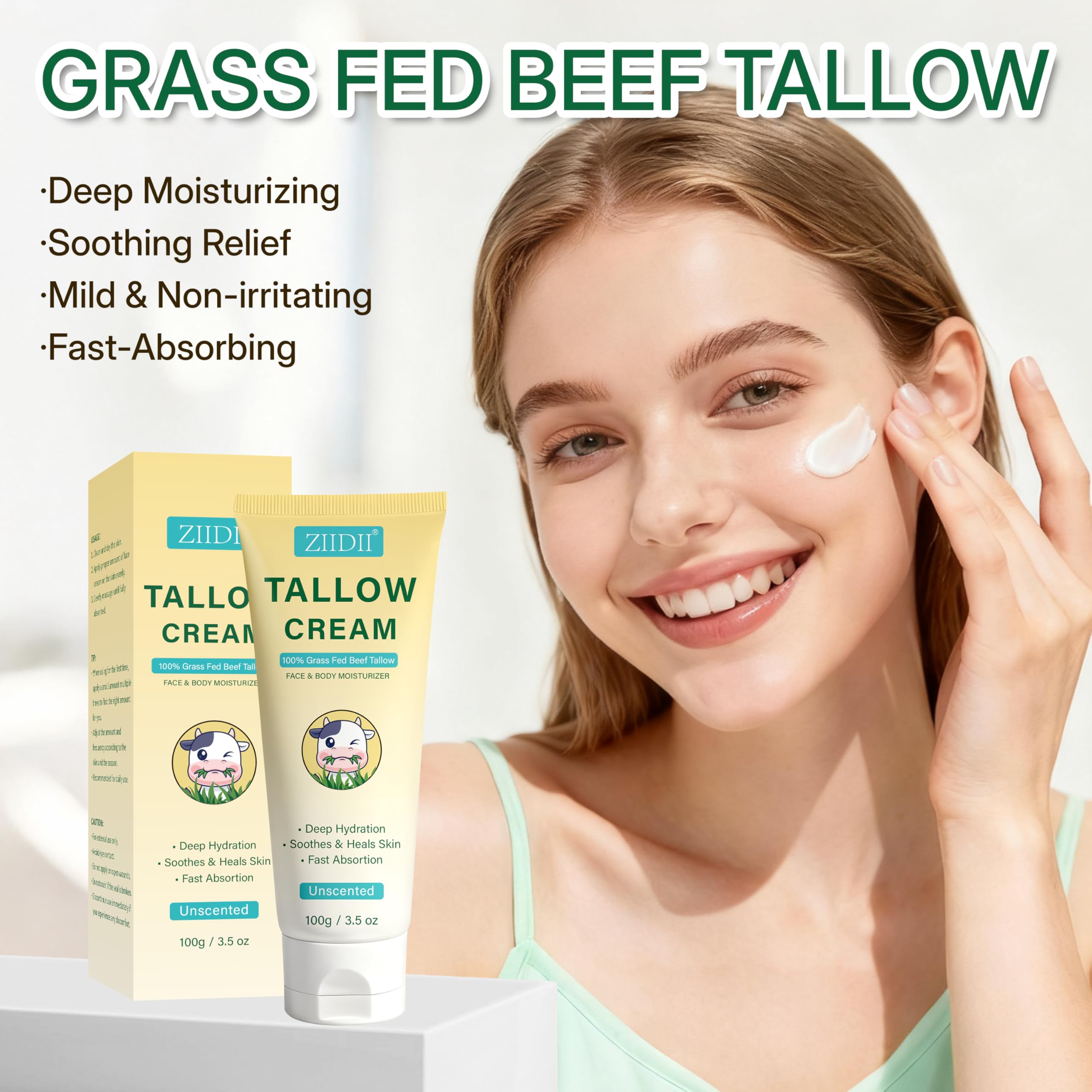 Close-up of ZIIDII tallow texture showing creamy, fast-absorbing consistency.