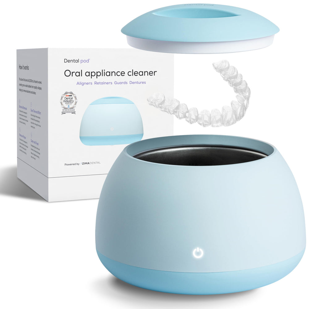 Zima Dental Pod Ultrasonic Retainer Cleaner on countertop