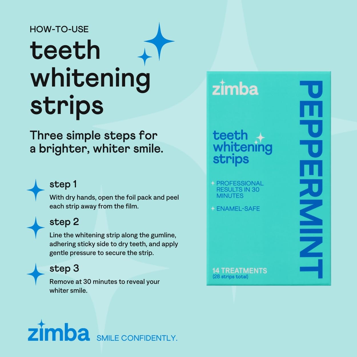 14-day treatment guide for Zimba peppermint whitening strips