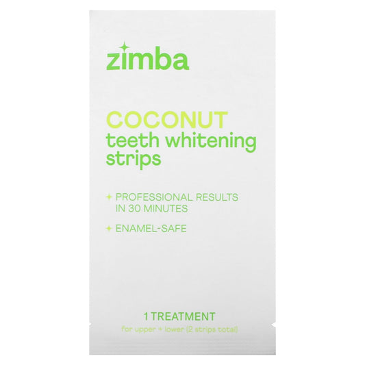 Zimba Coconut Flavored Teeth Whitening Strips packaging and strips