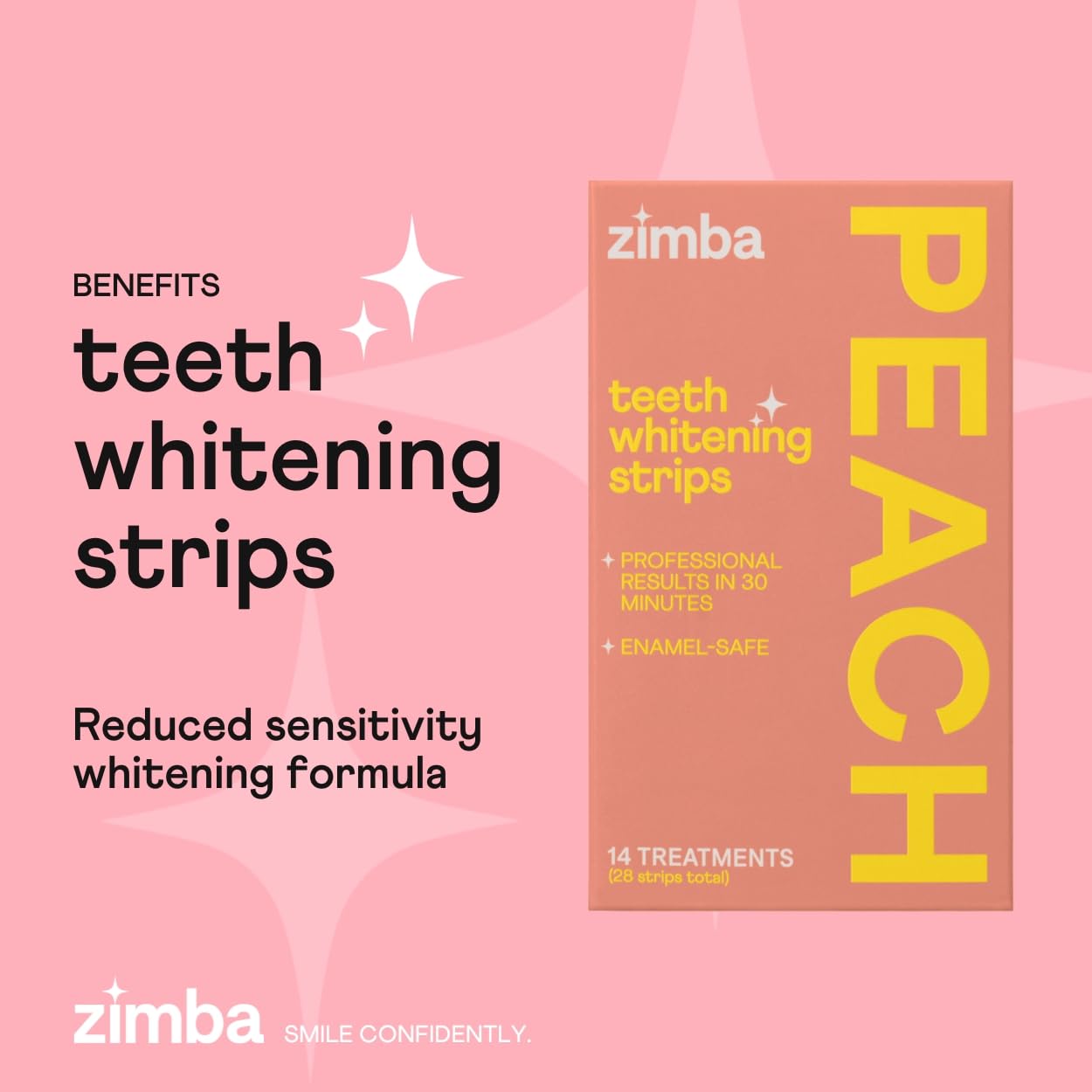 Whitening strips adhered to teeth