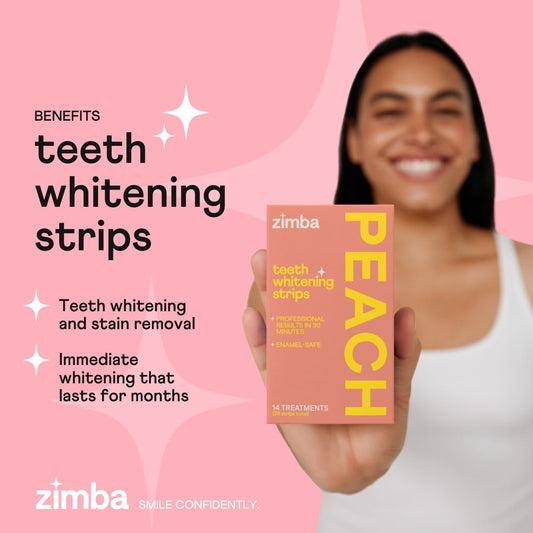 Applying Zimba Peach Teeth Whitening Strips