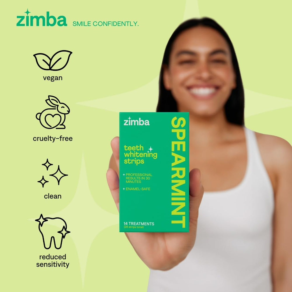 Applying Zimba Spearmint flavor whitening strips