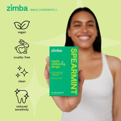 Applying Zimba Spearmint flavor whitening strips