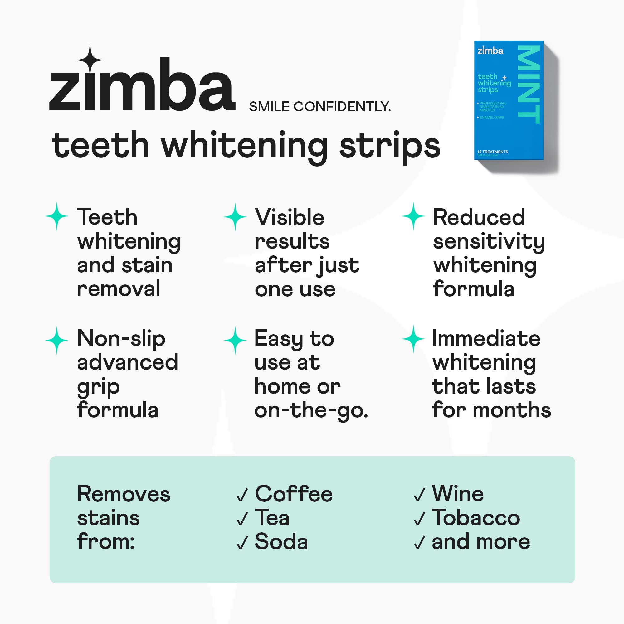 Zimba Teeth Whitening Strips 2-Pack 14-Day Treatment box side view