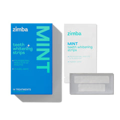 Zimba whitening strips packaging and strips ready for use