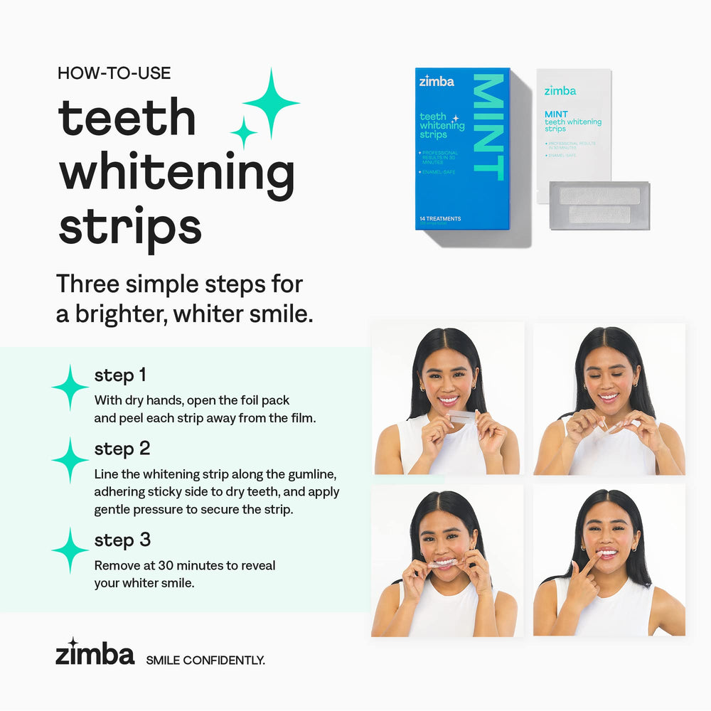 Enamel-safe ingredients label for Zimba whitening strips