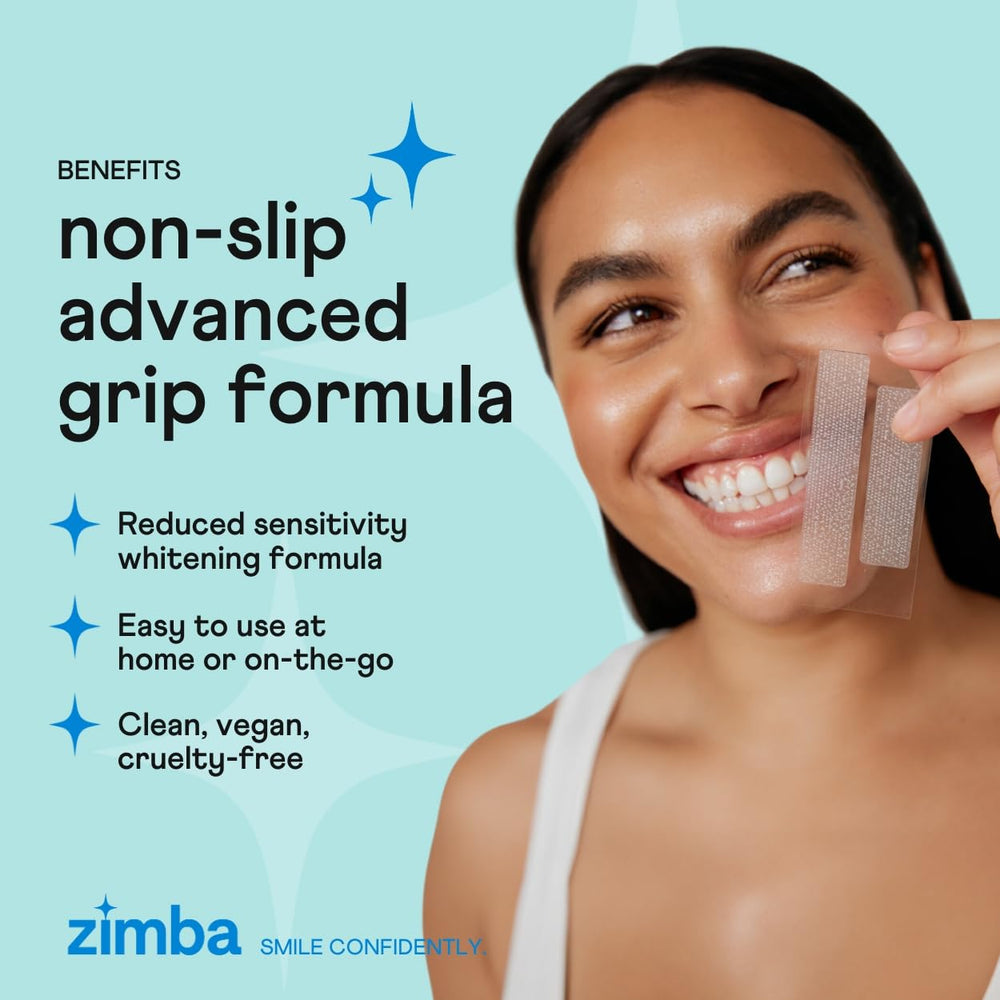Whitening strips applied on teeth – side view 1