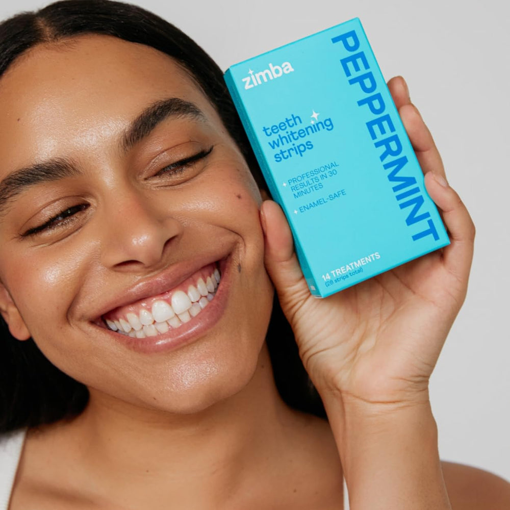 Whitening strips applied on teeth – side view 2