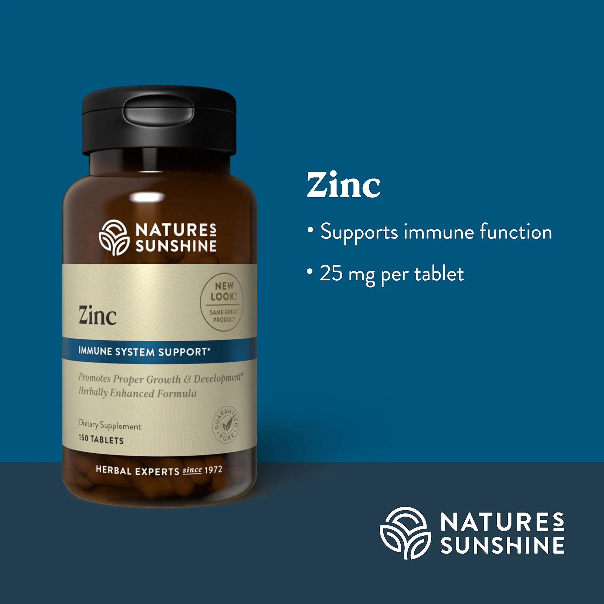 Zinc 25mg bottle with tablets on white background