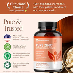 Label showing 25mg zinc bisglycinate chelate for immune support