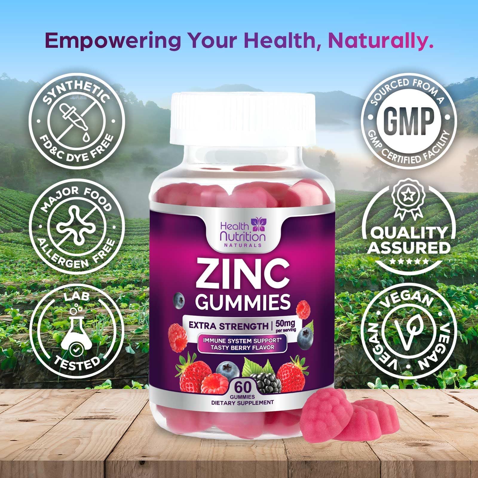 Nutrition facts panel for Zinc 50mg Gummies