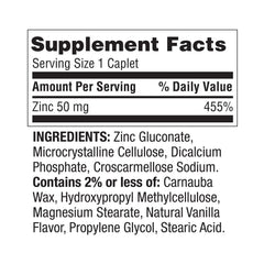 Zinc 50 mg gluconate caplets nutrition facts