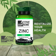 Close-up of Active Supreme Zinc Citrate 50 mg bottle label