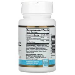 21st Century HealthCare Zinc Citrate Tablets bottle label showing 50mg per tablet