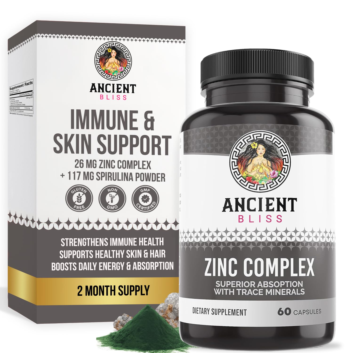 Zinc Complex Capsules bottle front with Ancient Bliss branding