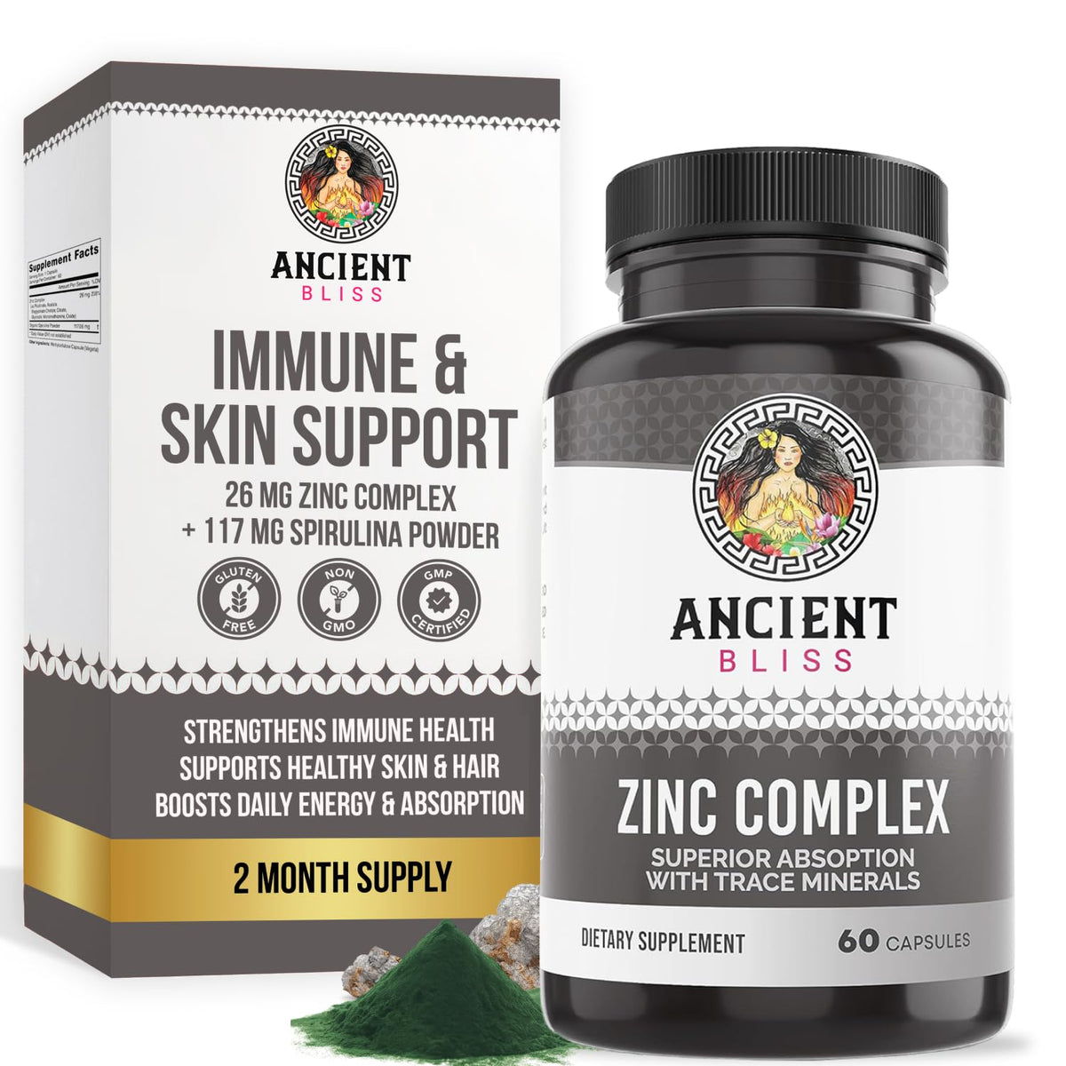Zinc Complex Capsules bottle front with Ancient Bliss branding