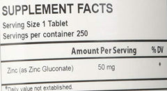 Serving size: 1 tablet for Zinc Gluconate 50 mg