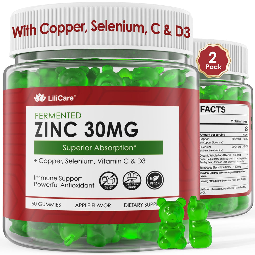 Bottle of fermented zinc gummies with elderberry for immune support