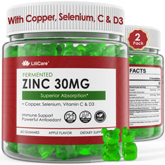 Bottle of fermented zinc gummies with elderberry for immune support