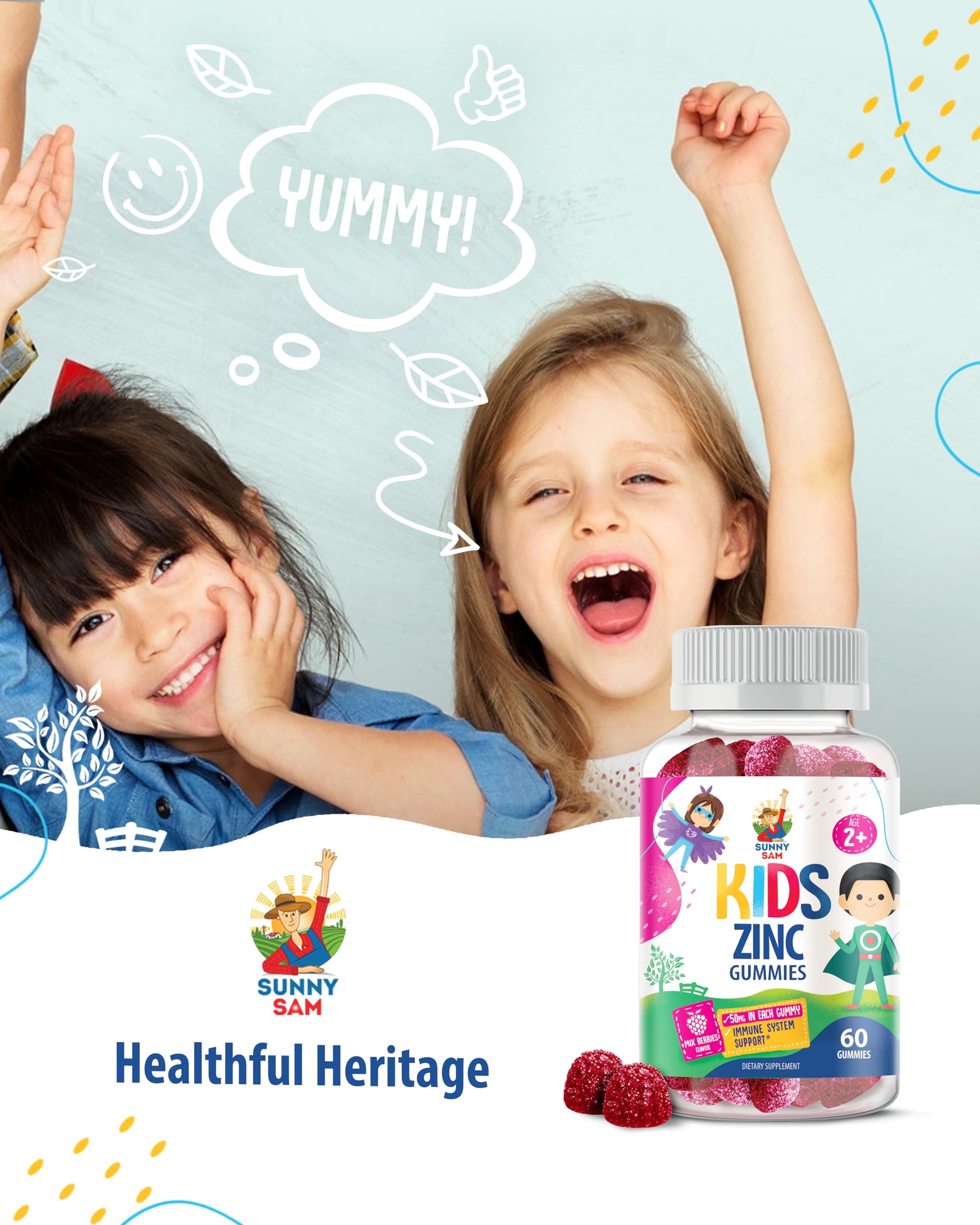 Zinc Gummies for Kids bottle with serving size info