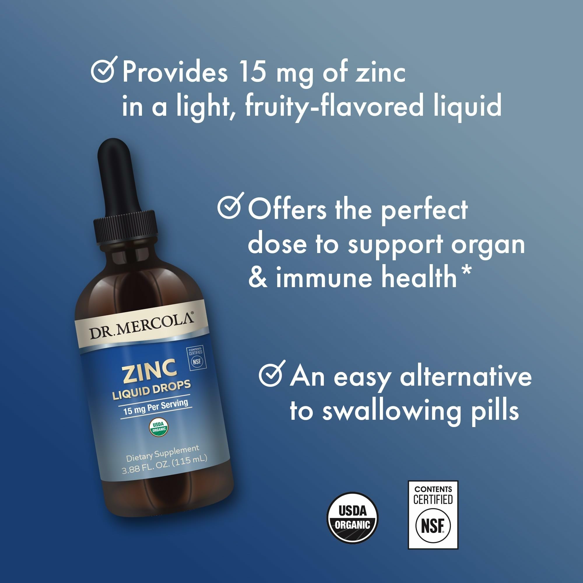 Ingredients and natural apple flavor of zinc liquid drops