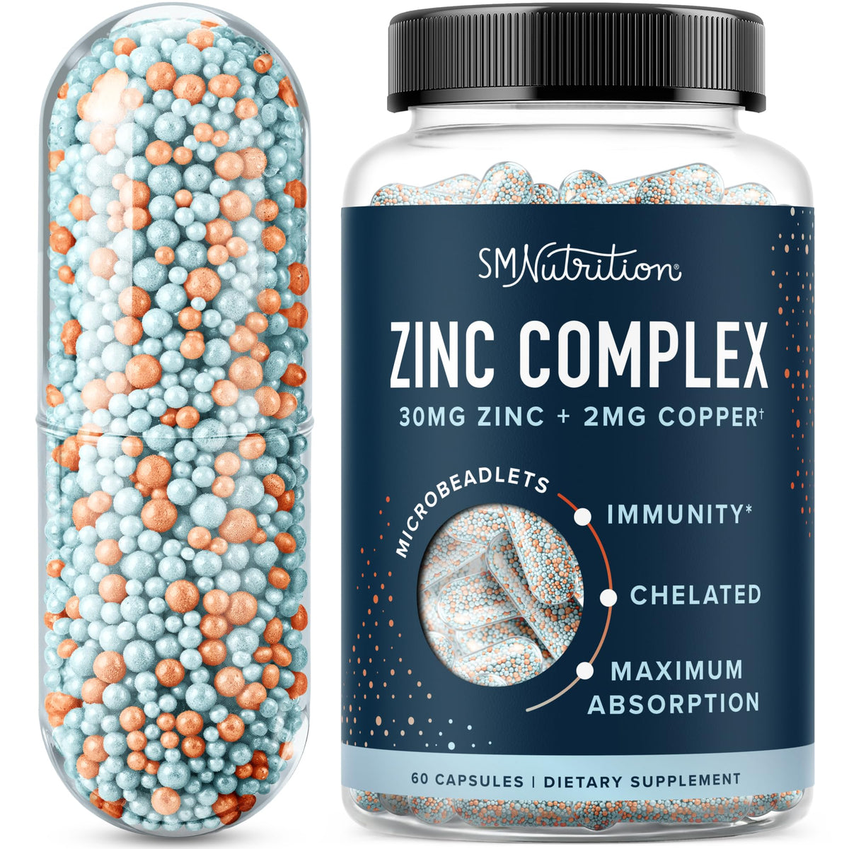 Zinc Microbeadlets product hero image illustrating immunity and acne support