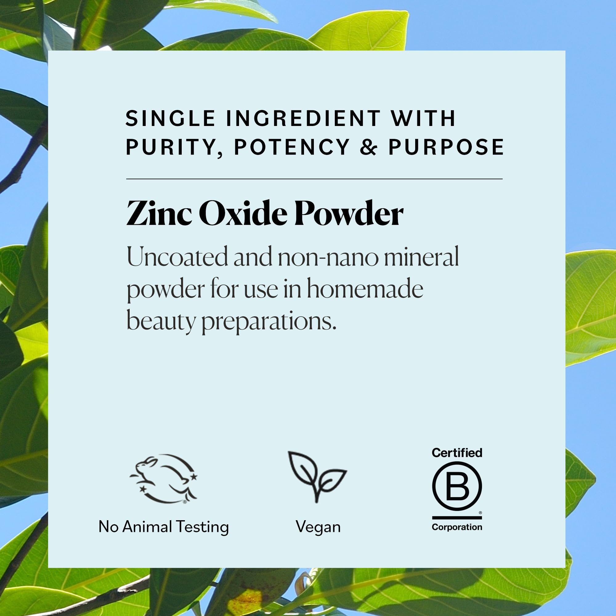 Zinc oxide powder packaging close-up and resealable bag