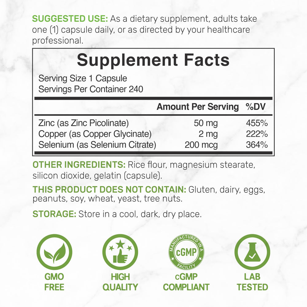 Zinc Picolinate with Selenium and Copper 3-in-1 mineral formula