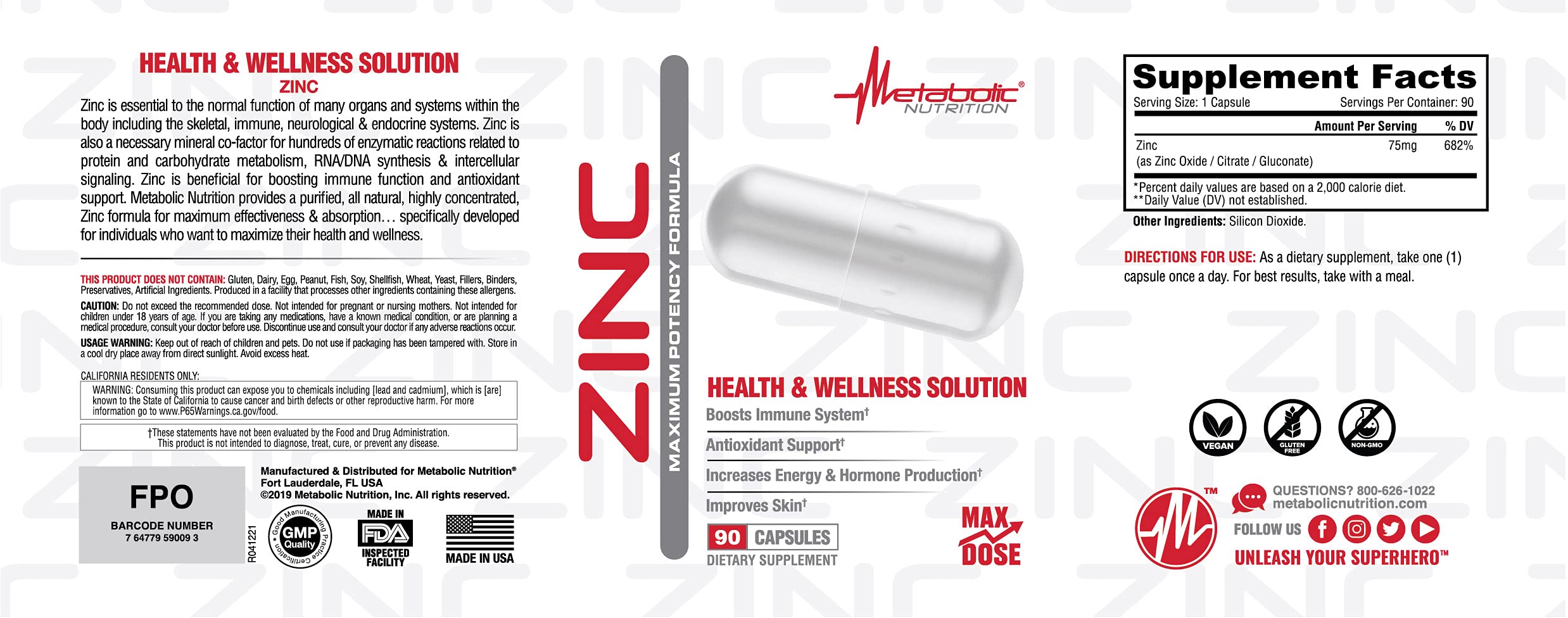 Zinc antioxidant support capsule for Metabolic Nutrition