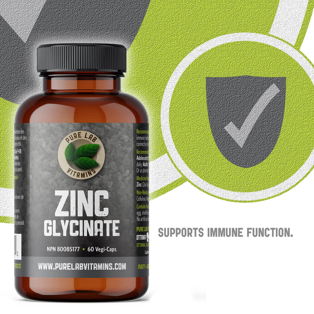 Label of Zinc Glycinate 23 mg 60 vegan caps supplement