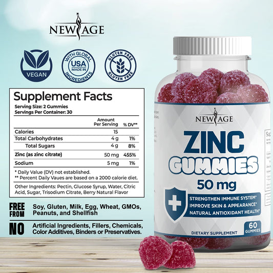 Close-up of Zinc Gummies bottle showing 50mg zinc per serving