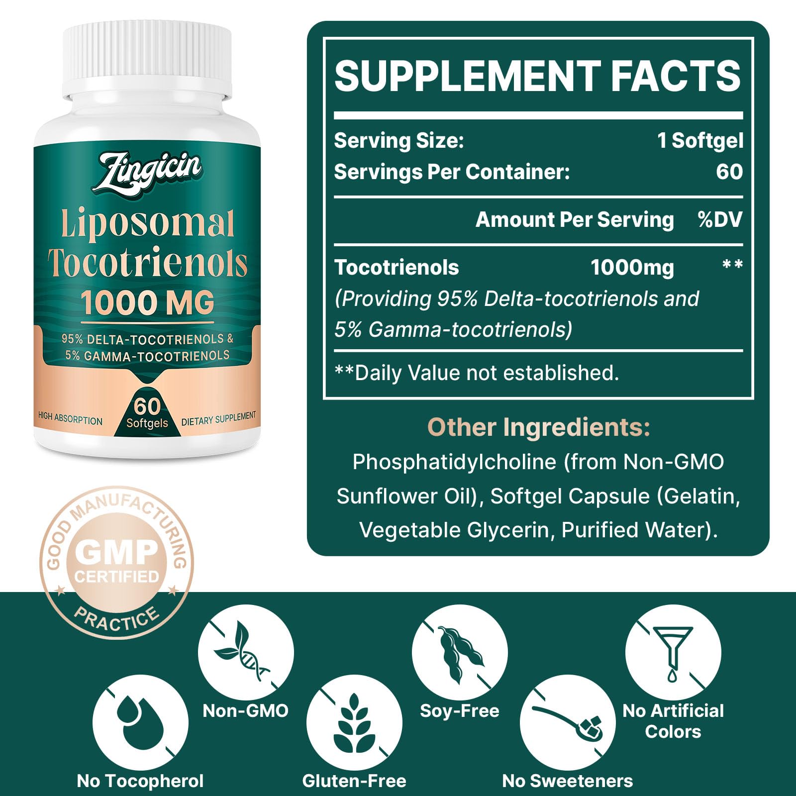 Zingicin Delta and Gamma Tocotrienols label highlights dual blend.