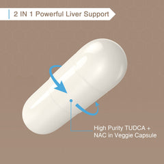 Close-up shot of TUDCA and NAC ingredients