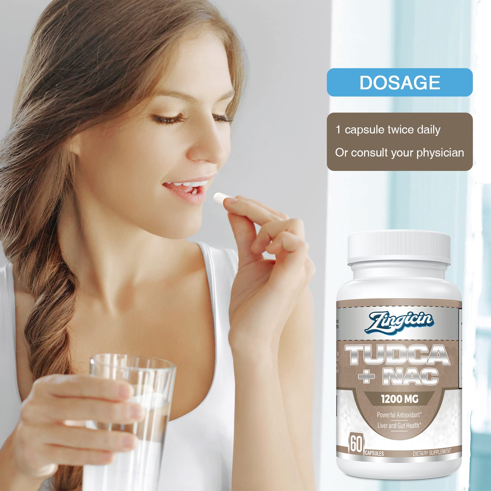 Zingicin Tudca NAC bottle on a clean surface for easy dosing