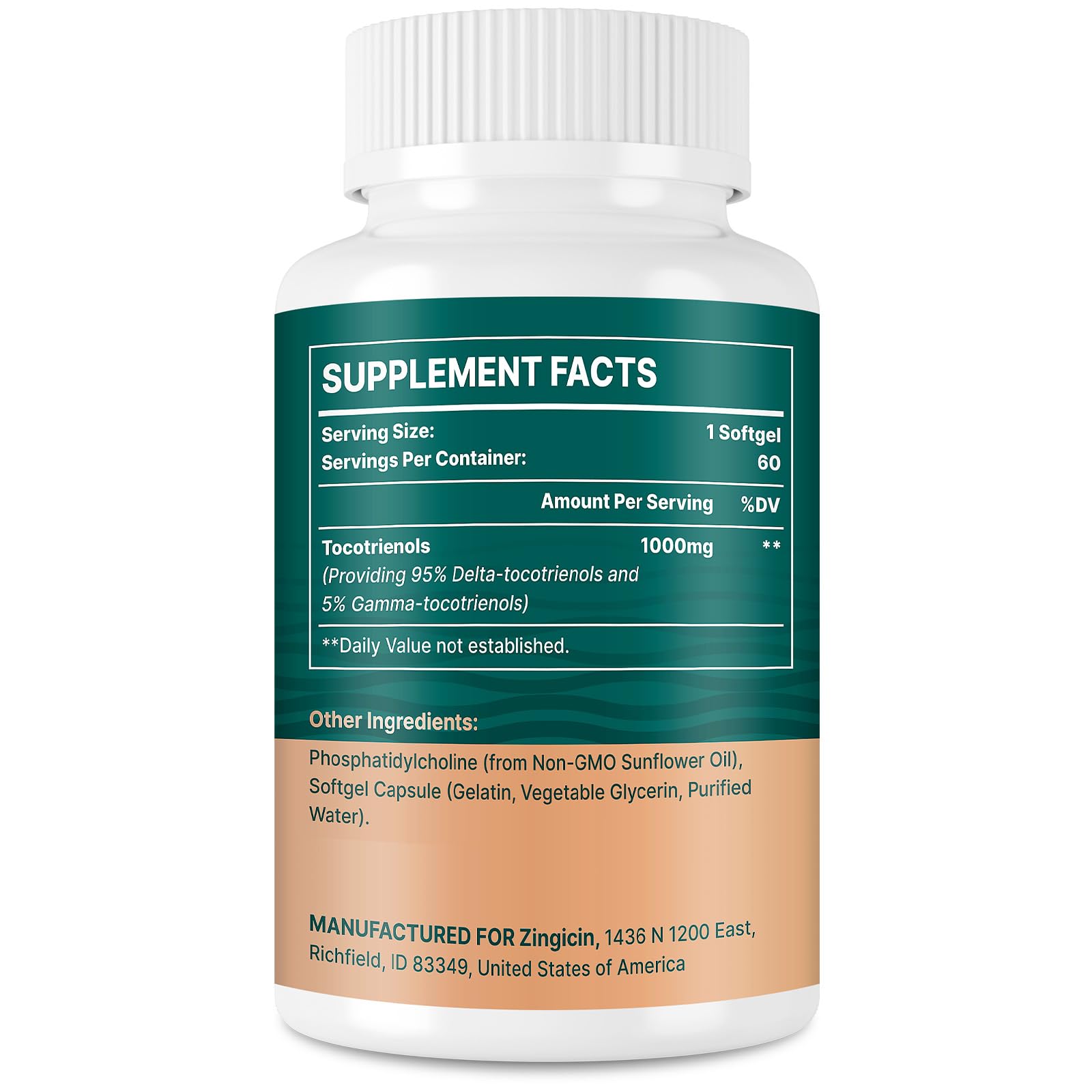 Daily dosage with water for Zingicin Tocotrienols softgels