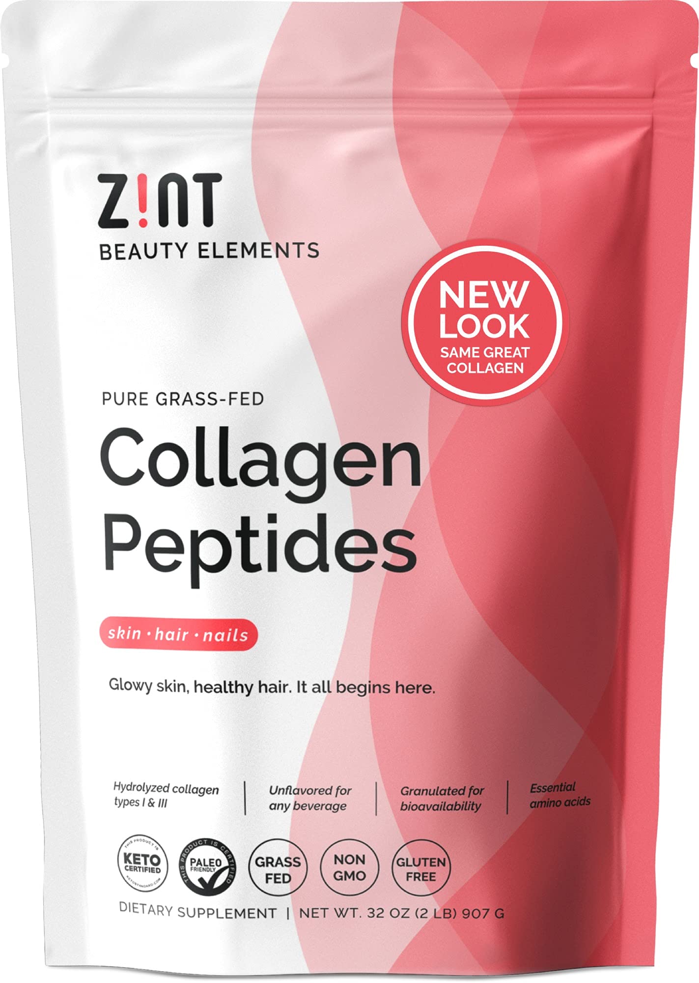32 oz bottle packaging of Zint collagen peptides
